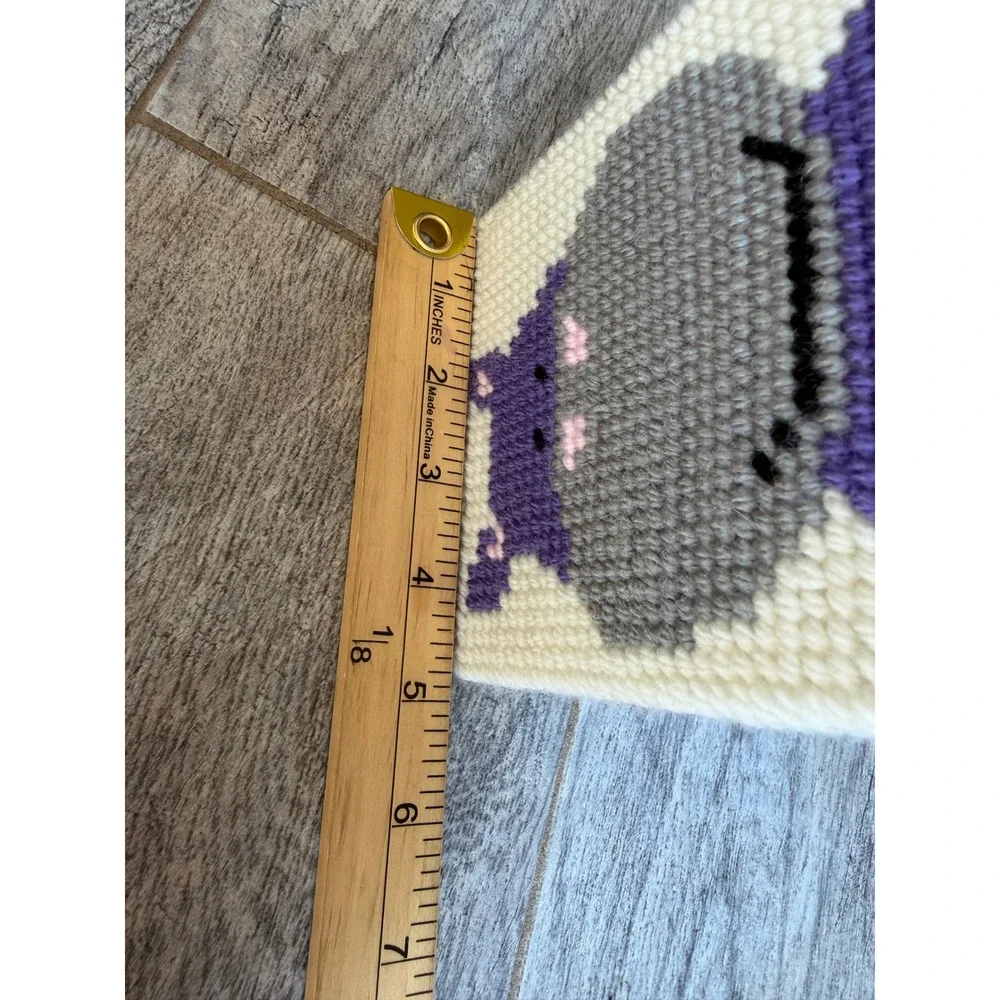 Handmade Hippo Needlepoint Tissue Box Cover Cottagecore Yarn Folk Art Home Decor